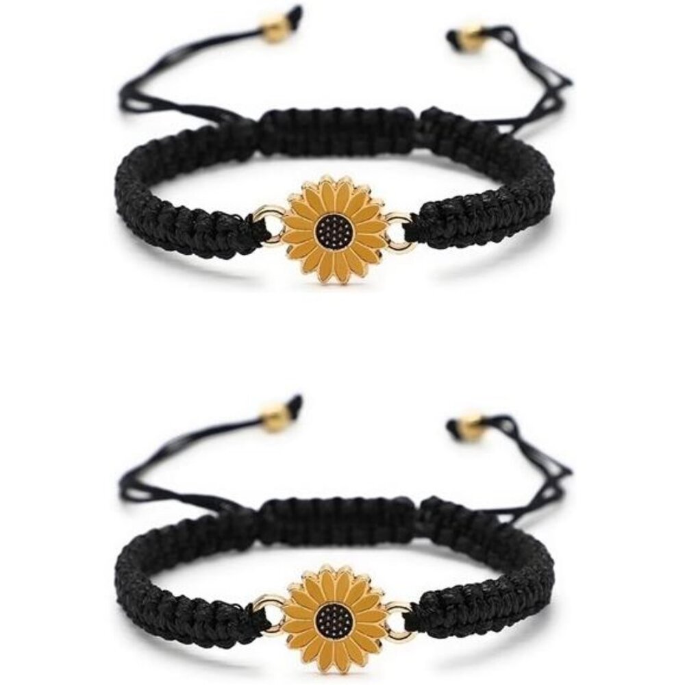 Sunflower Daisy Charm Bracelets Adjustable Boho Braided Rope Friendship Couple
